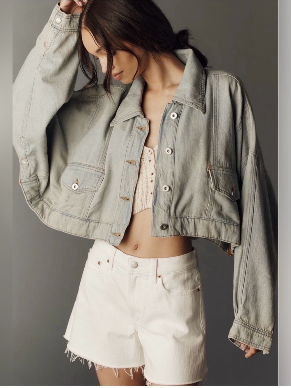 Pilcro by Anthropologie Light Blue Boxy Cropped Denim Jacket